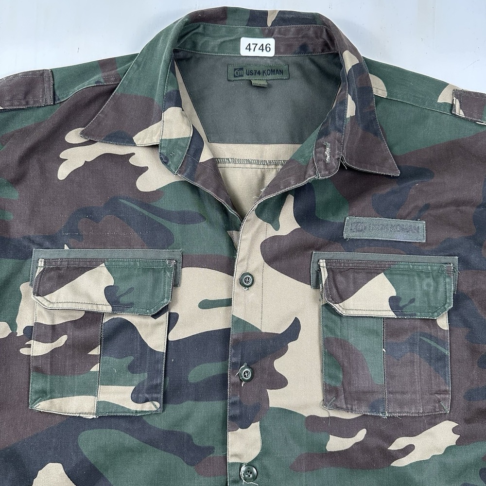 Koman US74 Camo Over Shirt Men XL Military Army Green Short Sleeve Thick Canvas